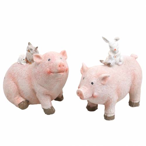 Floristik24 Decoratief figuur set varkentje met dierenvrienden 9,3 cm × 7,5 / 8,5 cm 2st