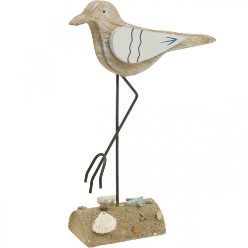 Houten zeemeeuw, maritieme decoratie, kustvogel Shabby Chic, blauw en wit H25cm