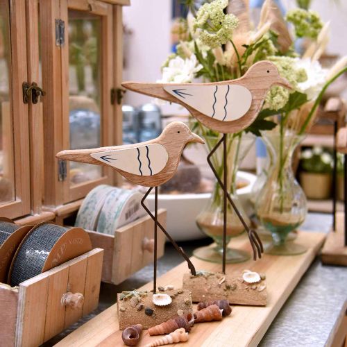 Floristik24 Houten zeemeeuw, maritieme decoratie, kustvogel Shabby Chic, blauw en wit H25cm