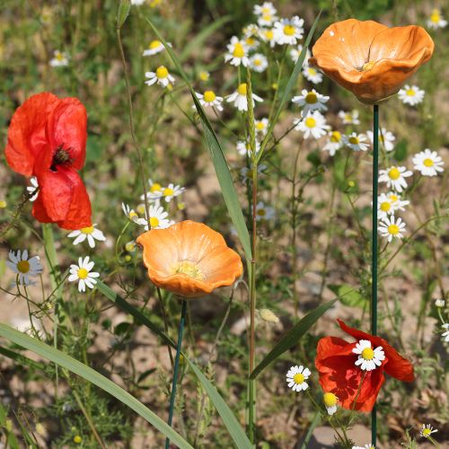 Artikel Klaproos bloemensteker, keramische bloem, met liefde gedetailleerd, voor elegante tuinaccenten, 42 cm, 4 stuks