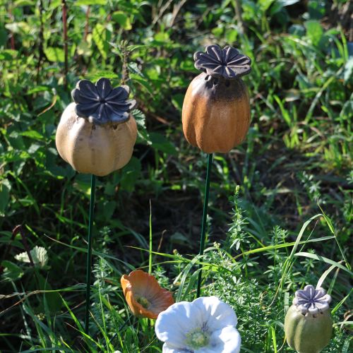 Artikel Tuinpaal met klaprooszaadpeul - decoratief accent voor tuindecoratie en doe-het-zelfprojecten - 41 cm, 4 stuks