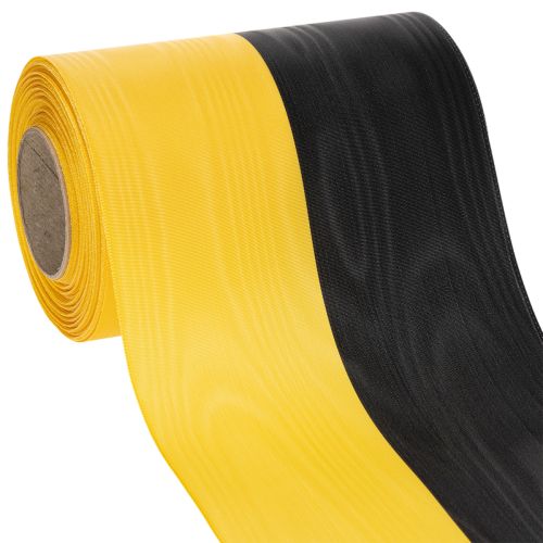 Moiré kranslint 150 mm geel-zwart - rouwlint, sjerp, decoratie, clublint - rol van 25 m kopen | Floristik24.nl