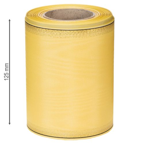 Artikel Moiré kranslint, geel met gouden rand, 125 mm x 25 m - Hoogwaardig rouwlint, decoratief lint, striklint