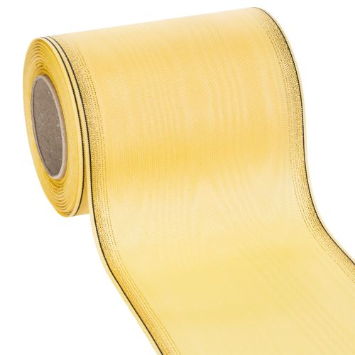 Floristik24 Moiré kranslint, geel met gouden rand, 125 mm x 25 m - Hoogwaardig rouwlint, decoratief lint, striklint