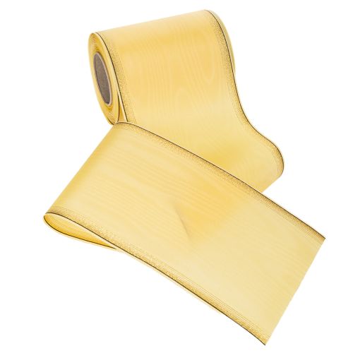 Artikel Moiré kranslint, geel met gouden rand, 125 mm x 25 m - Hoogwaardig rouwlint, decoratief lint, striklint