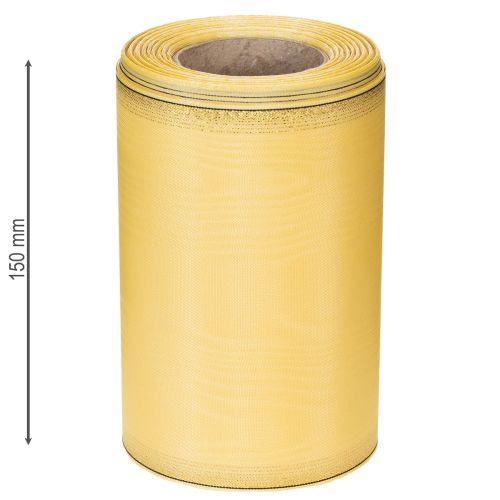 Artikel Moiré kranslint, geel met gouden rand, decoratief bloemenlint, acetaat/polyester, 150 mm x 25 m