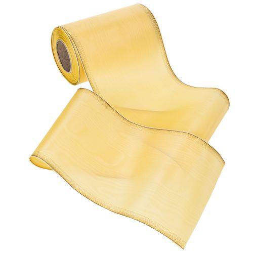 Artikel Moiré kranslint, geel met gouden rand, decoratief bloemenlint, acetaat/polyester, 150 mm x 25 m