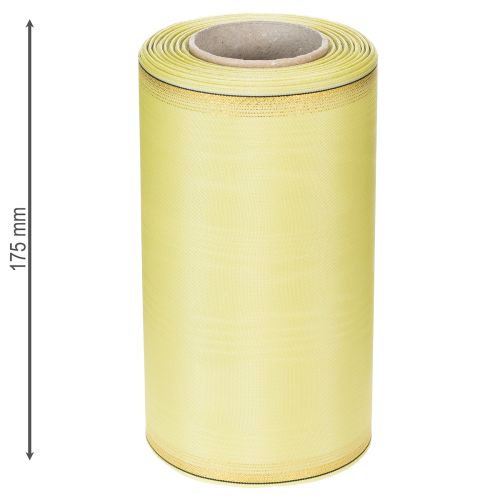 Artikel Moiré kranslint, lichtgroen met gouden rand, 175 mm x 25 m, hoogwaardige decoratie voor bloemstukken.