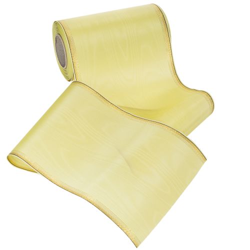 Artikel Moiré kranslint, lichtgroen met gouden rand, 175 mm x 25 m, hoogwaardige decoratie voor bloemstukken.