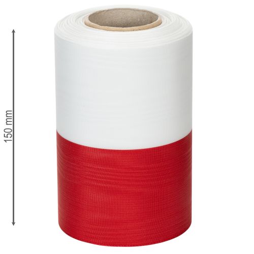 Artikel Moiré kranslint, rouwlint wit-rood, decoratief lint 150mm, gedenklint rouwbloem, acetaat taft 25m