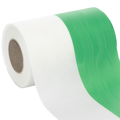Artikel Moiré kranslint groen-wit 150 mm, decoratief lint, striklint, taftkwaliteit 25 m