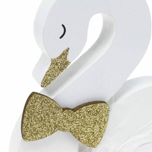 Decoratieve zwanen bruiloft hout wit goud 12x13cm 2st