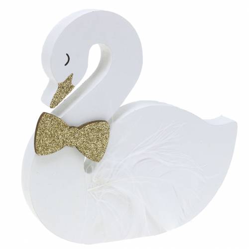 Artikel Decoratieve zwanen bruiloft hout wit goud 12x13cm 2 st