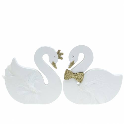 Floristik24 Decoratieve zwanen bruiloft hout wit goud 12x13cm 2 st