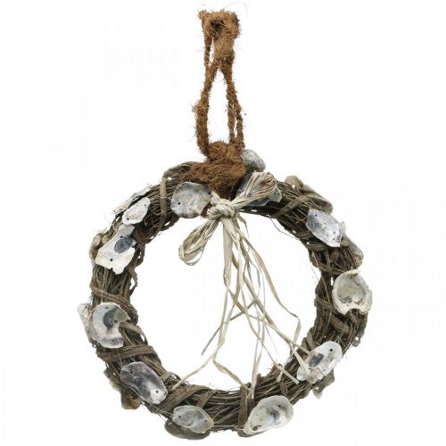 Schelpkrans, decoratieve krans vine hout, natuurlijke schelpen Ø30cm
