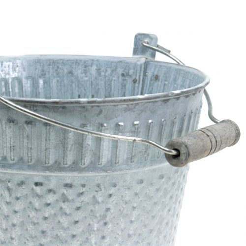 Floristik24 Zinken emmer met gevlochten patroon grijs, wit gewassen Ø18cm H17.5cm
