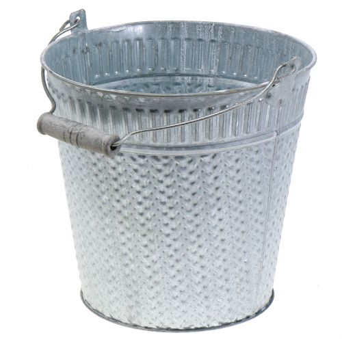 Zinken emmer vlechtpatroon grijs gewassen Ø20cm H19cm | Floristik24.nl