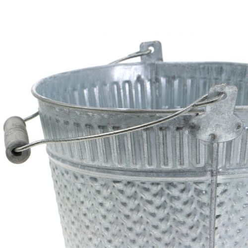 Zinken emmer vlechtpatroon grijs gewassen Ø20cm H19cm | Floristik24.nl