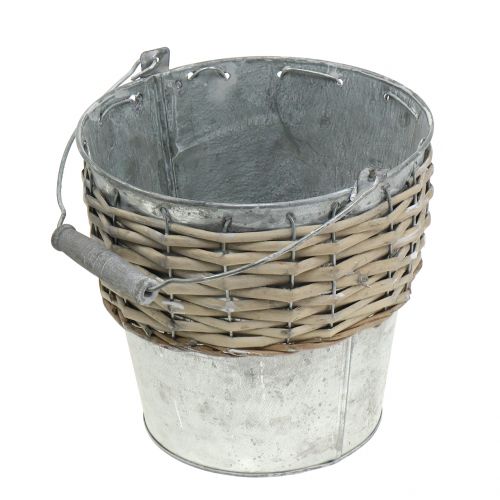 Floristik24 Zinkemmer met rieten Ø18cm H17cm