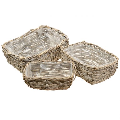 Artikel Rechthoekige plantenmand naturel white wash L33cm, set van 3