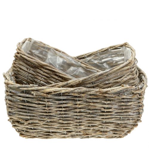 Floristik24 Rechthoekige plantenmand naturel white wash L33cm, set van 3
