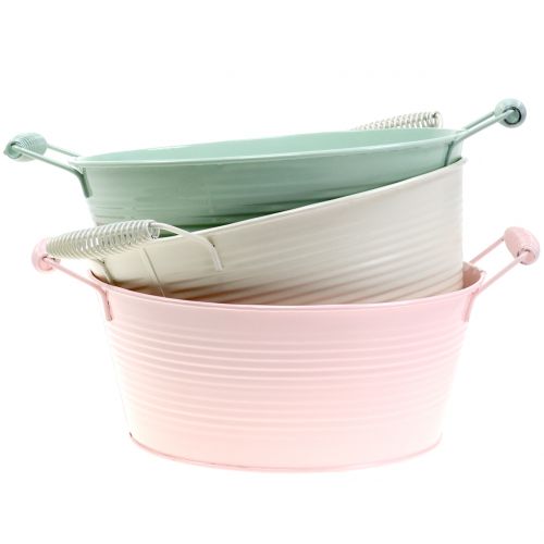 Floristik24 Zinkkom pastel kleuren met handvat Ø22cm H9.5cm 3st