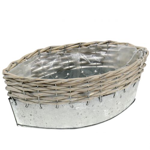 Zinkboot met rieten 30,5 x 10,5 cm H12 cm