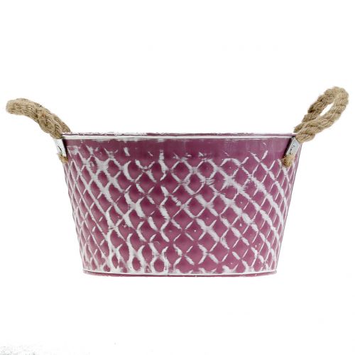 Artikel Zink schaal ruit met touw handvatten paars wit gewassen Ø24.5cm H14cm