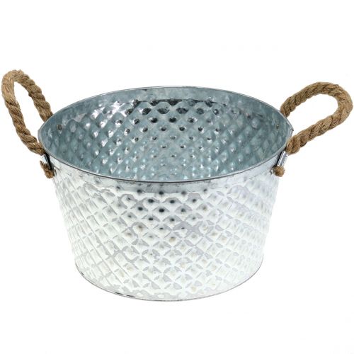 Artikel Zinkkom rond met touwgrepen Ø28cm H16cm