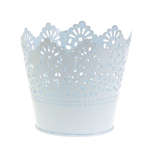 Zinkpot met spitse rand wit Ø12cm H10cm
