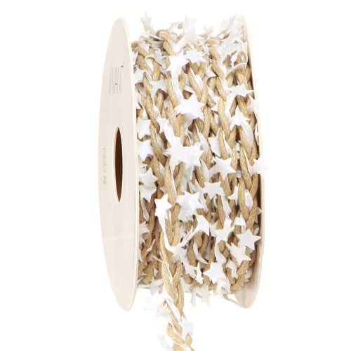 Floristik24 Natuurlijk decoratief lint met witte sterren breed 5 mm lengte 8 m