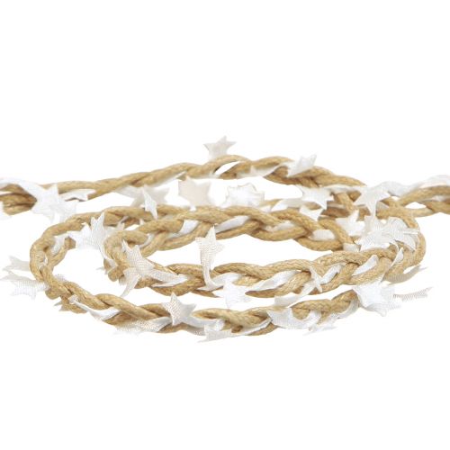 Floristik24 Natuurlijk decoratief lint met witte sterren breed 5 mm lengte 8 m