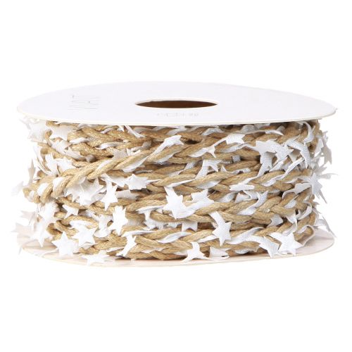 Floristik24 Natuurlijk decoratief lint met witte sterren breed 5 mm lengte 8 m