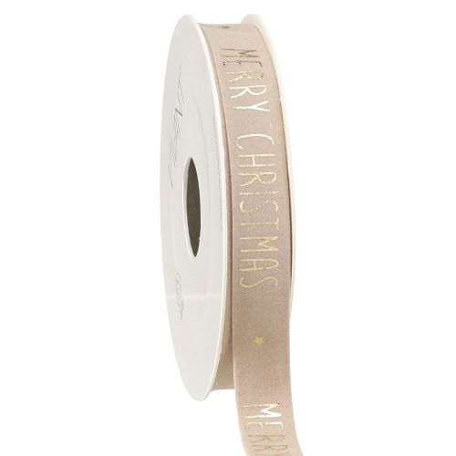 Floristik24 Natuurlijk fluwelen kerstlint met &#39;Merry Christmas&#39; in goud breed 15mm lengte 5m