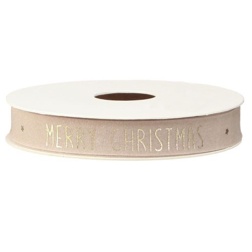 Floristik24 Natuurlijk fluwelen kerstlint met &#39;Merry Christmas&#39; in goud breed 15mm lengte 5m