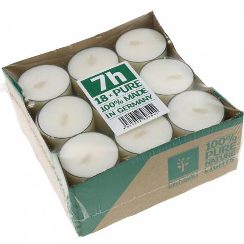 Floristik24 PURE Nature Lights Theelichten Koolzaadwas Natuurlijke brandduur 7 uur 18 stuks
