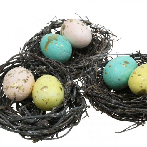 Floristik24 Mini paasmandje met pastelkleurige eitjes Kleurrijke paasdecoraties Ø6cm 12 stuks