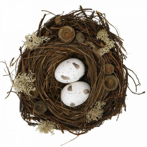Floristik24 Paasnest met eieren kunst natuur, wit Paastafeldecoratie Ø19cm