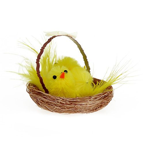 Floristik24 Decoratief nest met chenille kuiken geel 5cm 4st