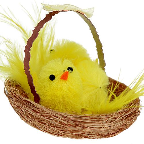 Floristik24 Decoratief nest met chenille kuiken geel 5cm 4st