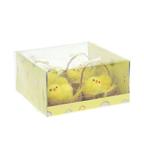 Floristik24 Decoratief nest met chenille kuiken geel 5cm 4st
