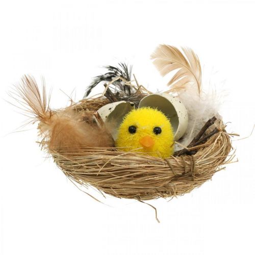 Artikel Paasdecoratie kuikens in het nest met veren Tafeldecoratie Paasnest Ø9cm