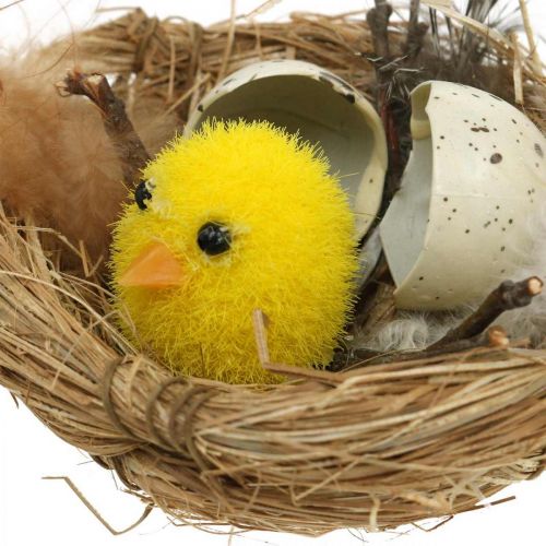 Artikel Paasdecoratie kuikens in het nest met veren Tafeldecoratie Paasnest Ø9cm