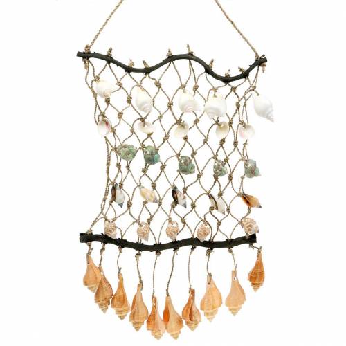 Floristik24 Decoratienet om op te hangen met natuurlijke schelpen 25×45cm
