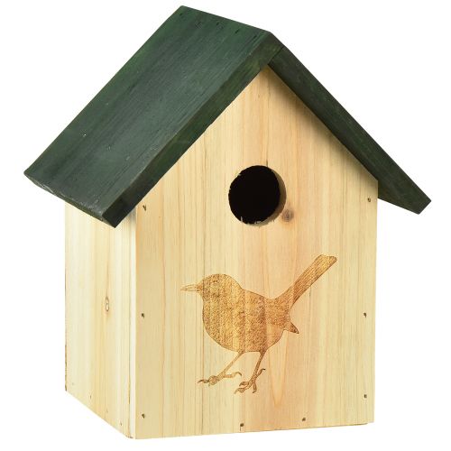 Nestkast pimpelmees vogelhuis hout naturel groen H20,5cm