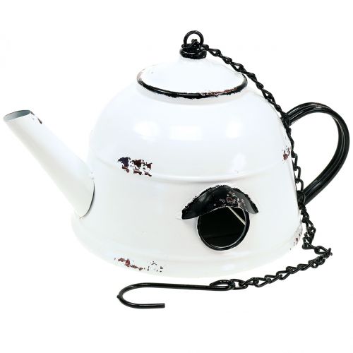 Floristik24 Nestkast waterketel vintage wit, zwart H17cm