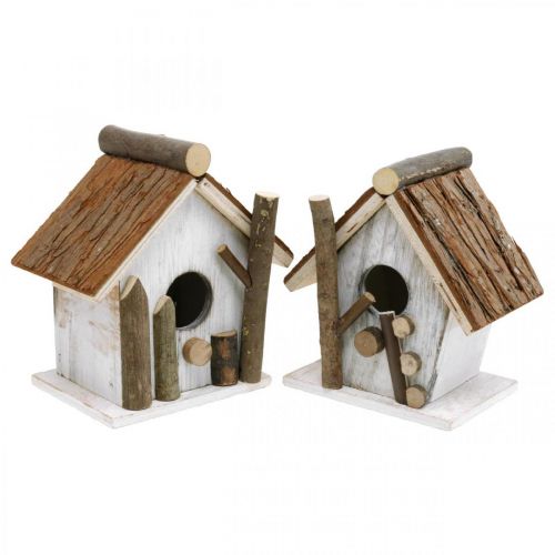 Floristik24 Decoratieve nestkast, vogelhuisje om te decoreren, lentedecoratie wit, naturel H14,5/15,5cm set van 2