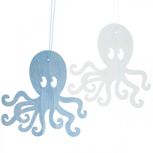 Floristik24 Octopus om op te hangen blauwe, witte houten octopus Maritieme zomerdecoratie 8st