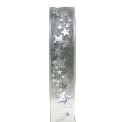 Floristik24 Sierlint organza met stermotief grijs 25mm 20m