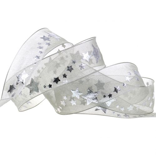 Floristik24 Sierlint organza met stermotief grijs 25mm 20m